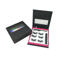 3pairs black holographic pink inside wholesale custom eyelash packaging box