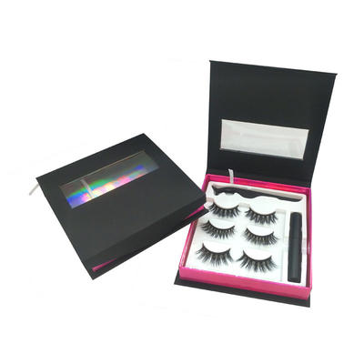 3pairs black holographic pink inside wholesale custom eyelash packaging box