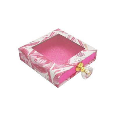 Square money design hot pink glitter diamond handle custom lash boxes wholesale