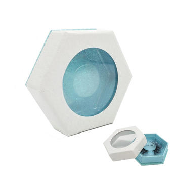Luxury custom aqua hexagon eyelash packaging box with clear window